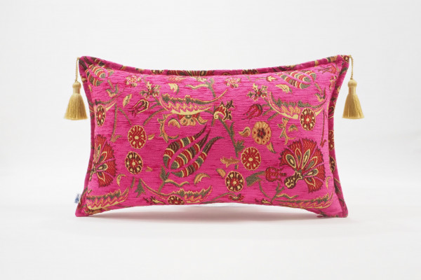 Fabric Pillow, Fabric Pillow 12x20, Mazenda Pink Caucasus Carnation Pattern Turkish Fabric Pillow, Decorative Bohemian Pillow