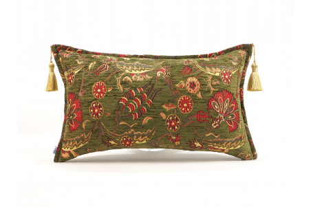 Fabric Pillow, Fabric Pillow 12x20, Moss Green Caucasus Carnation Pattern Turkish Fabric Pillow, Decorative Bohemian Pillow