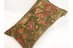 Fabric Pillow, Fabric Pillow 12x20, Moss Green Caucasus Carnation Pattern Turkish Fabric Pillow, Decorative Bohemian Pillow