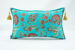 Fabric Pillow, Fabric Pillow 12x20, Turquoise Blue Caucasus Carnation Pattern Turkish Fabric Pillow, Decorative Bohemian Pillow