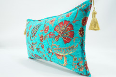 Fabric Pillow, Fabric Pillow 12x20, Turquoise Blue Caucasus Carnation Pattern Turkish Fabric Pillow, Decorative Bohemian Pillow