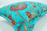 Fabric Pillow, Fabric Pillow 12x20, Turquoise Blue Caucasus Carnation Pattern Turkish Fabric Pillow, Decorative Bohemian Pillow