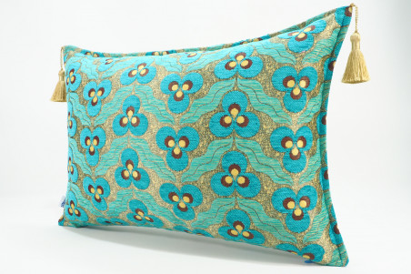 Fabric Pillow, Fabric Pillow 16x24, Turquoise Blue Tiger Eyes Pattern Turkish Fabric Pillow Cover, Chenille Bohemian Pillow