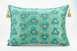 Fabric Pillow, Fabric Pillow 16x24, Turquoise Blue Tiger Eyes Pattern Turkish Fabric Pillow Cover, Chenille Bohemian Pillow