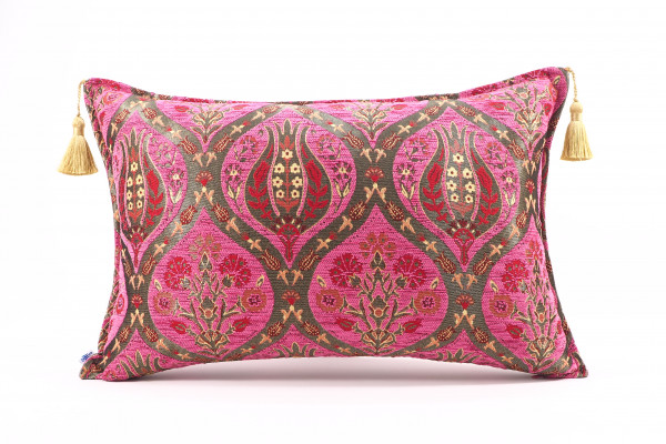 Fabric Pillow, Fabric Pillow 16x24, Mazenda Pink Morocco Pattern Turkish Jacquard Fabric Pillow Cover, Chenille Bohemian Pillow