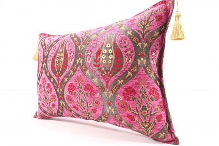 Fabric Pillow, Fabric Pillow 16x24, Mazenda Pink Morocco Pattern Turkish Jacquard Fabric Pillow Cover, Chenille Bohemian Pillow