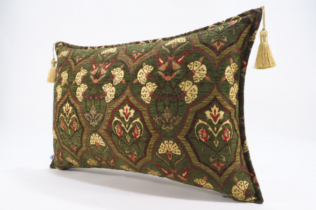 Fabric Pillow, Fabric Pillow 16x24, Moss Green Carnation Pattern Turkish Pattern Jacquard Fabric Pillow, Bohemian Throw Pillow