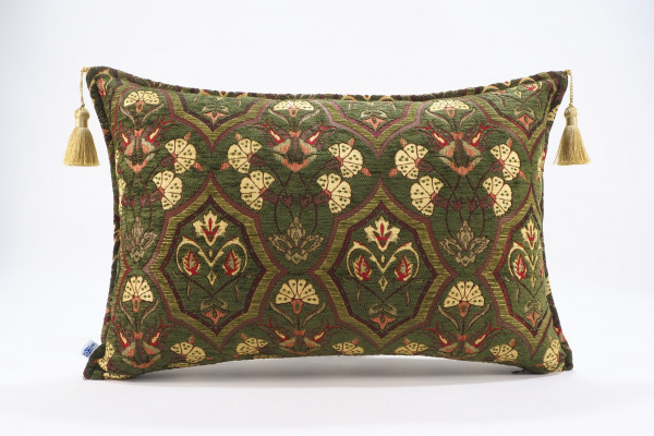 Fabric Pillow, Fabric Pillow 16x24, Moss Green Carnation Pattern Turkish Pattern Jacquard Fabric Pillow, Bohemian Throw Pillow