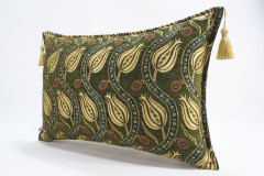 Fabric Pillow, Fabric Pillow 16x24, Moss Green Water Line Tulip Pattern Turkish Jacquard Fabric Pillow, Chenille Fabric Pillow