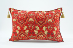 Fabric Pillow, Fabric Pillow 16x24, Red Carnation Pattern Turkish Pattern Jacquard Fabric Pillow, Bohemian Pillow, Throw Pillow