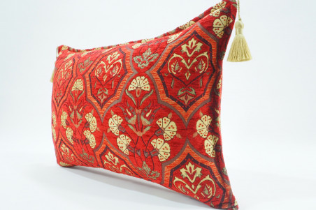 Fabric Pillow, Fabric Pillow 16x24, Red Carnation Pattern Turkish Pattern Jacquard Fabric Pillow, Bohemian Pillow, Throw Pillow