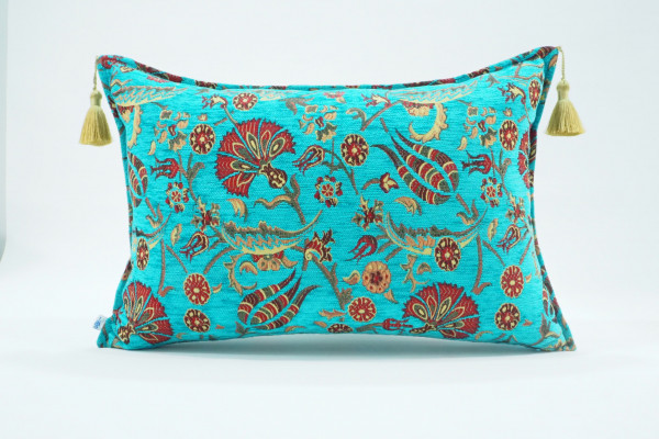 Fabric Pillow, Fabric Pillow 16x24, Turquoise Blue Caucasus Carnation Pattern Turkish Fabric Pillow, Decorative Bohemian Pillow