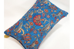 Fabric Pillow, Fabric Pillow 16x24,Navy Blue Caucasus Carnation Pattern Turkish Fabric Pillow, Decorative Pillow,Bohemian Pillow