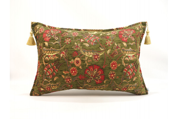 Fabric Pillow,Fabric Pillow 16x24,Moss Green Caucasus Carnation Pattern Turkish Fabric Pillow, Decorative Bohemian Pillow