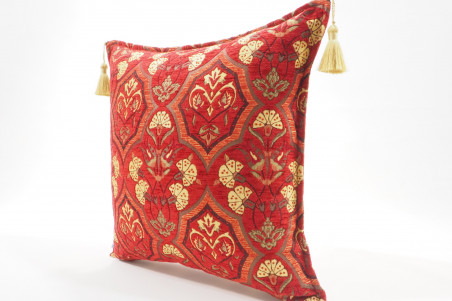 Fabric Pillow,Fabric Pillow 20x20, Red Carnation Pattern Turkish Jacquard Fabric Pillow Cover, Throw Pillow Case, Lumbar Pillows