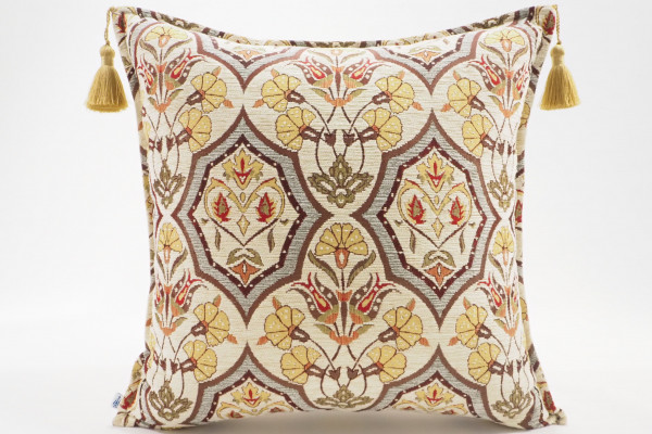 Fabric Pillow,Fabric Pillow 20x20,Beige Carnation Pattern Turkish Jacquard Fabric Pillow Cover,Throw Pillow Case, Lumbar Pillows