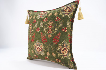 Fabric Pillow, Fabric Pillow 20x20,Moss Green Topkapi Palace Tulip Pattern Turkish Jacquard Fabric Pillow,Chenille Fabric Pillow