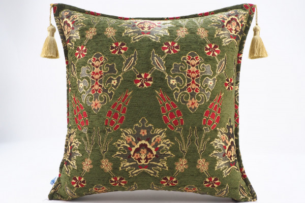 Fabric Pillow, Fabric Pillow 20x20,Moss Green Topkapi Palace Tulip Pattern Turkish Jacquard Fabric Pillow,Chenille Fabric Pillow