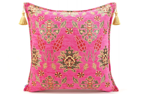 Fabric Pillow,Fabric Pillow 20x20,Mazenda Pink Topkapi Palace Tulip Pattern Turkish Jacquard Fabric Case,Chenille Fabric Pillow