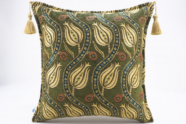 Fabric Pillow,Fabric Pillow 20x20,Moss Green Water Line Tulip Pattern Turkish Jacquard Fabric Pillow,Accent Pillow,Lumber Pillow