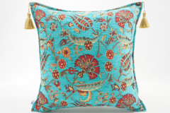 Fabric Pillow, Fabric Pillow 20x20, Turquoise Blue Caucasus Carnation Pattern Turkish Fabric Pillow, Decorative Bohemian Pillow