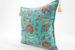 Fabric Pillow, Fabric Pillow 20x20, Turquoise Blue Caucasus Carnation Pattern Turkish Fabric Pillow, Decorative Bohemian Pillow