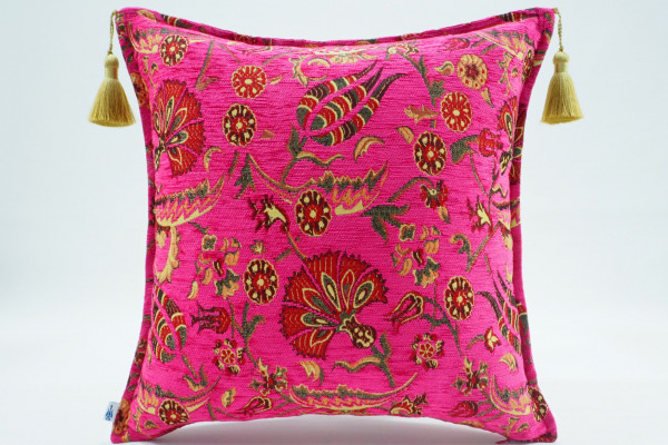 Fabric Pillow,Fabric Pillow 20x20,Mazenda Pink Caucasus Carnation Pattern Turkish Jacquard Fabric Pillow, Decorative Sofa Pillow