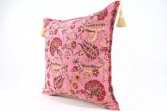 Fabric Pillow, Fabric Pillow 20x20, Pale Pink Caucasus Carnation Pattern Turkish Jacquard Fabric Pillow, Decorative Sofa Pillow