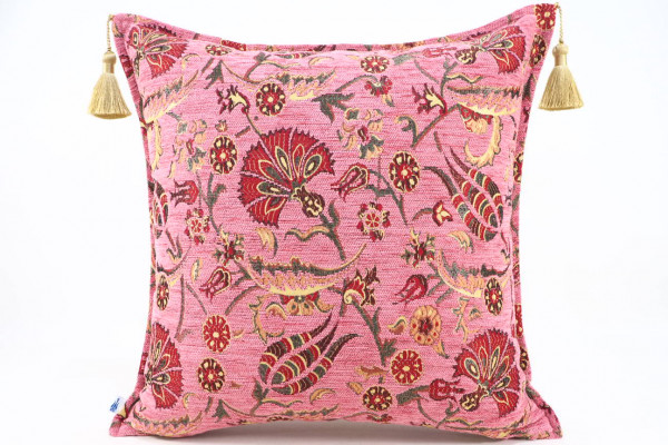 Fabric Pillow, Fabric Pillow 20x20, Pale Pink Caucasus Carnation Pattern Turkish Jacquard Fabric Pillow, Decorative Sofa Pillow