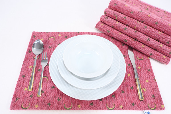 Place Mat,Table Linens 12x18,Pale Pink Arabian Night Pattern Turkish Fabric Chenille Place Mat,Table Decoration,Dining Placemat