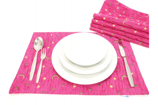 Place Mats, Table Linens 12x18, Mazenda Pink Arabian Night Pattern Turkish Fabric Table Mat, Table Decoration, Dining Placemats