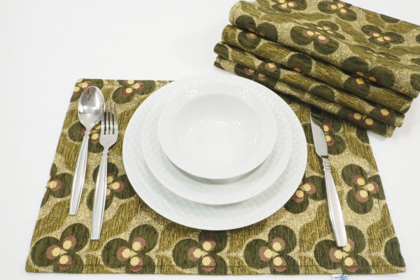 Place Mats, Table Linens 12x18, Moss Green Tiger Eyes Pattern Turkish Fabric Table Mat, Table Decoration, Kitchen Dining Linens