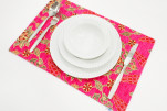 Place Mats, Table Linens 12x18, Mazenda Pink Topkapi Palace Tulip Pattern Turkish Fabric Table Mat, Table Decoration Placemats