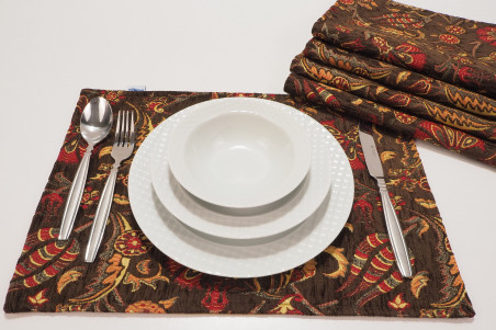 PlaceMats, Table Linens 12x18, Brown Caucasus Carnation Pattern Turkish Fabric Table Mat, Table Decoration, Home Living, Dining