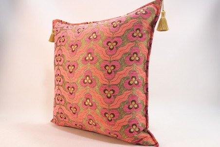 Fabric Pillow, Fabric Pillow 24x24, Pale Pink Tiger Eyes Pattern Turkish Jacquard Fabric Pillow, Decorative Throw Lumbar Pillow