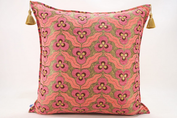 Fabric Pillow, Fabric Pillow 24x24, Pale Pink Tiger Eyes Pattern Turkish Jacquard Fabric Pillow, Decorative Throw Lumbar Pillow