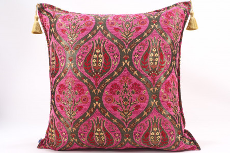 Fabric Pillow, Fabric Pillow 24x24, Mazenda Pink Morocco Pattern Turkish Jacquard Fabric Pillow, Decorative Throw Lumbar Pillow