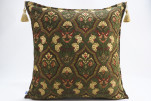 Fabric Pillow, Fabric Pillow 24x24, Moss Green Carnation Pattern Turkish Jacquard Fabric Pillow, Decorative Throw Lumbar Pillow