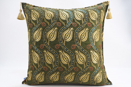 Fabric Pillow,Fabric Pillow 24x24,Moss Green Water Line Tulip Pattern Turkish Jacquard Fabric Pillow, Throw Pillow,Lumbar Pillow