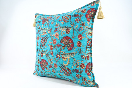 Fabric Pillow, Fabric Pillow 24x24, Turquoise Blue Caucasus Carnation Pattern Turkish Fabric Pillow, Decorative Bohemian Pillow