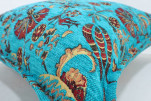 Fabric Pillow, Fabric Pillow 24x24, Turquoise Blue Caucasus Carnation Pattern Turkish Fabric Pillow, Decorative Bohemian Pillow