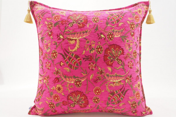 Fabric Pillow,Fabric Pillow 24x24,Mazenda Pink Caucasus Carnation Pattern Turkish Fabric Pillow Case, Decorative Bohemian Pillow