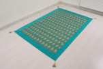 Turkish Bedspread, Twin Size Jacquard Bed Cover, 6'6X4'6, Turquoise Blue Water Line Tulip Pattern Fabric Decorative Cover