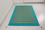 Turkish Bedspread, Twin Size Jacquard Bed Cover, 6'6X4'6, Turquoise Blue Water Line Tulip Pattern Fabric Decorative Cover