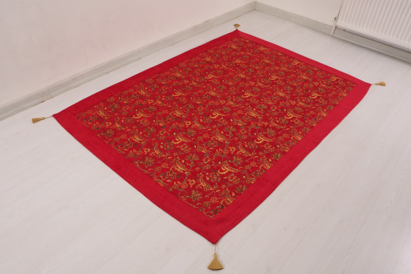 Turkish Bedspread, Twin Size Bed Cover, 6'6X4'6, Red Caucasus Carnation Pattern Fabric Decorative Cover, Throw Blanket