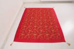 Turkish Bedspread, Twin Size Bed Cover, 6'6X4'6, Red Caucasus Carnation Pattern Fabric Decorative Cover, Throw Blanket