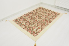 Turkish Bedspread, Twin Size Bed Cover, 6'6X4'6, Beige Tulip Pattern Fabric Blankets, Ottoman Decorative Sofa and Bed Cover