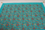 Turkish Bedspread, Twin Size Bed Cover, 6'6X4'6, Turquoise Blue Caucasus Carnation Pattern Fabric Decorative Cover