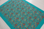 Turkish Bedspread, Twin Size Bed Cover, 6'6X4'6, Turquoise Blue Caucasus Carnation Pattern Fabric Decorative Cover