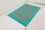 Turkish Bedspread, Twin Size Bed Cover, 6'6X4'6, Turquoise Blue Turkish Carnation Pattern Fabric Decorative Cover, Sofa Cover